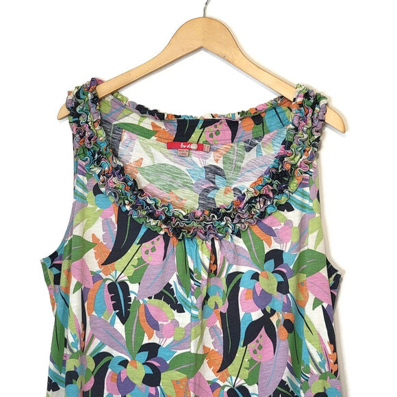 Boden Tropical Floral Print Ruffle Scoop Neck Sleeveless Midi Long Dress Size 18 - Picture 2 of 10